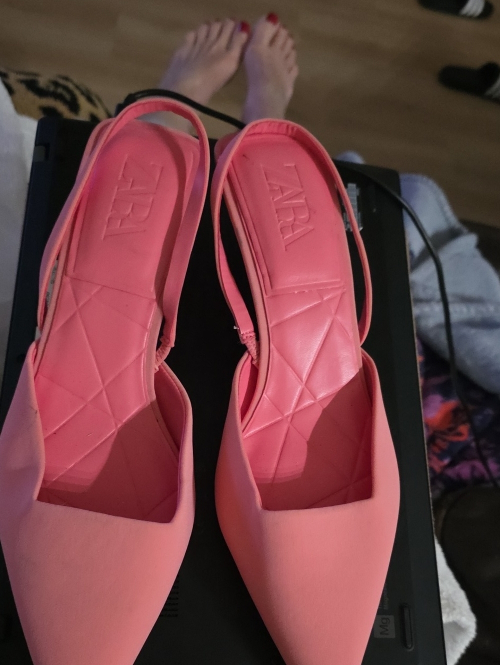 Zara Pink Pointed Toe Slingback Heels